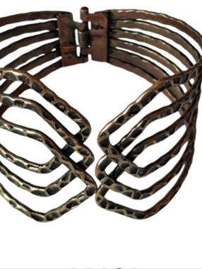 Vintage Multi-Band Hammered Open Cuff Bracelet - Bronze Tone